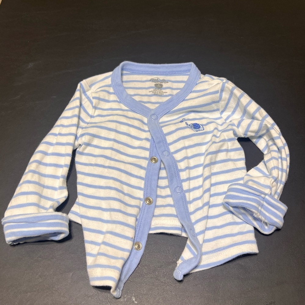 First Moments Blue Striped Elephant Motif Snap Jacket Unisex 9M